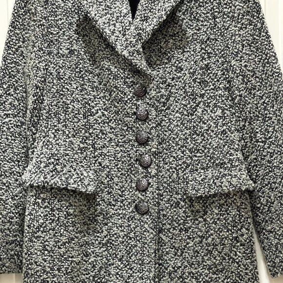 Bromley 6P Petite Coat Black White Tweed Wool Blend - Picture 4 of 8